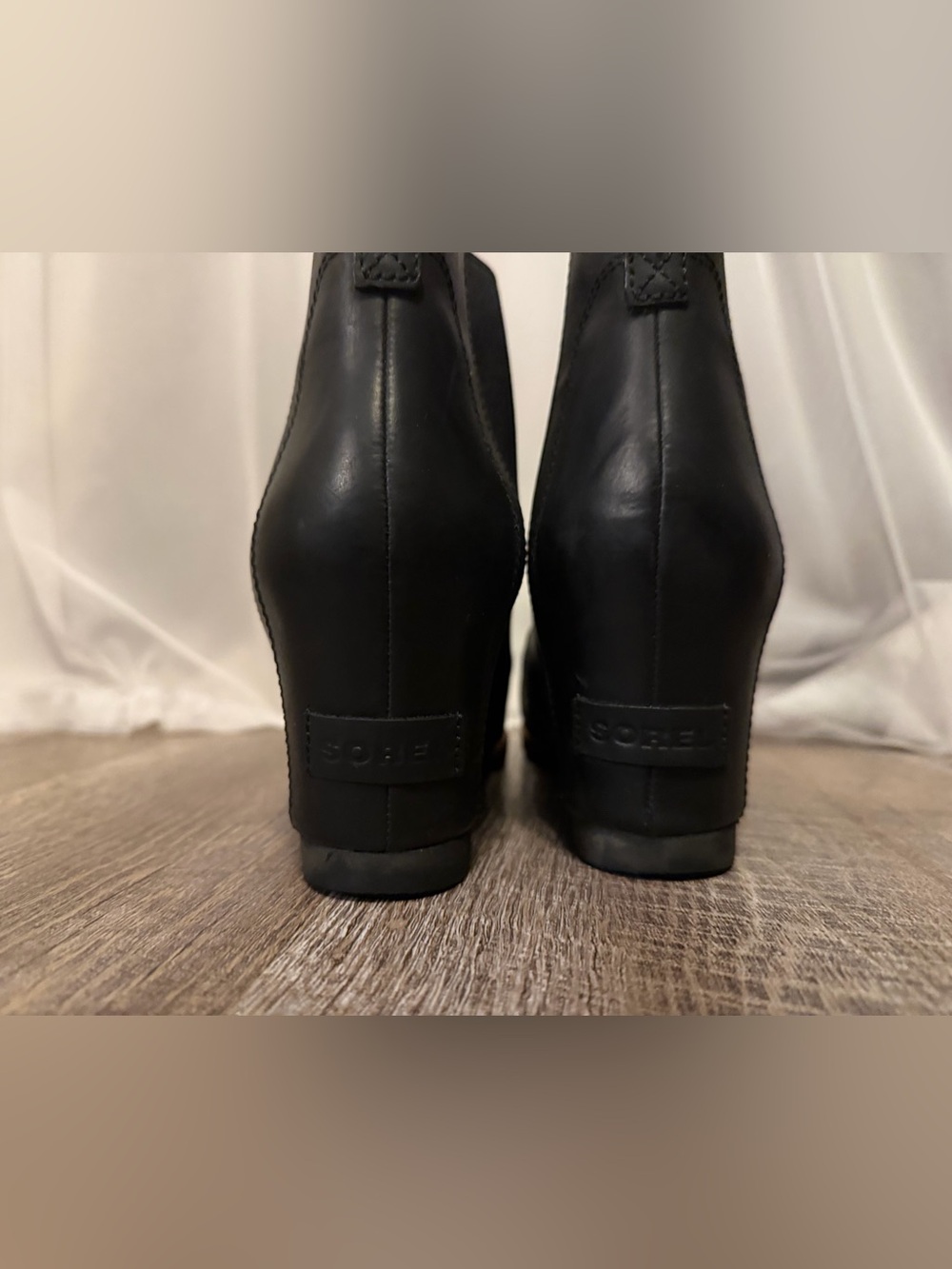 Sorel | Black Leather Wedge Ankle Boots | Waterproof - Picture 9 of 12